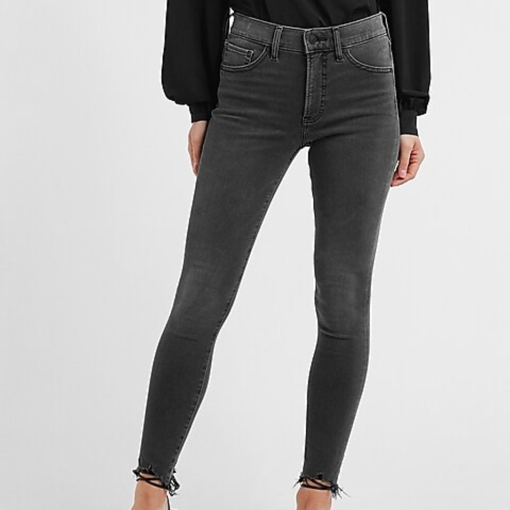 Mid Rise Supersoft Black Raw Hem Skinny Jeans